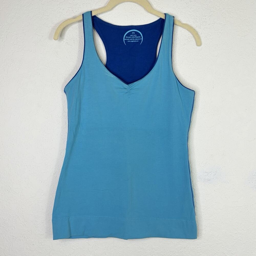 Hyde Yoga Blue Tank Top Organic Cotton Size M Shelf Bra, graphic print, comfy